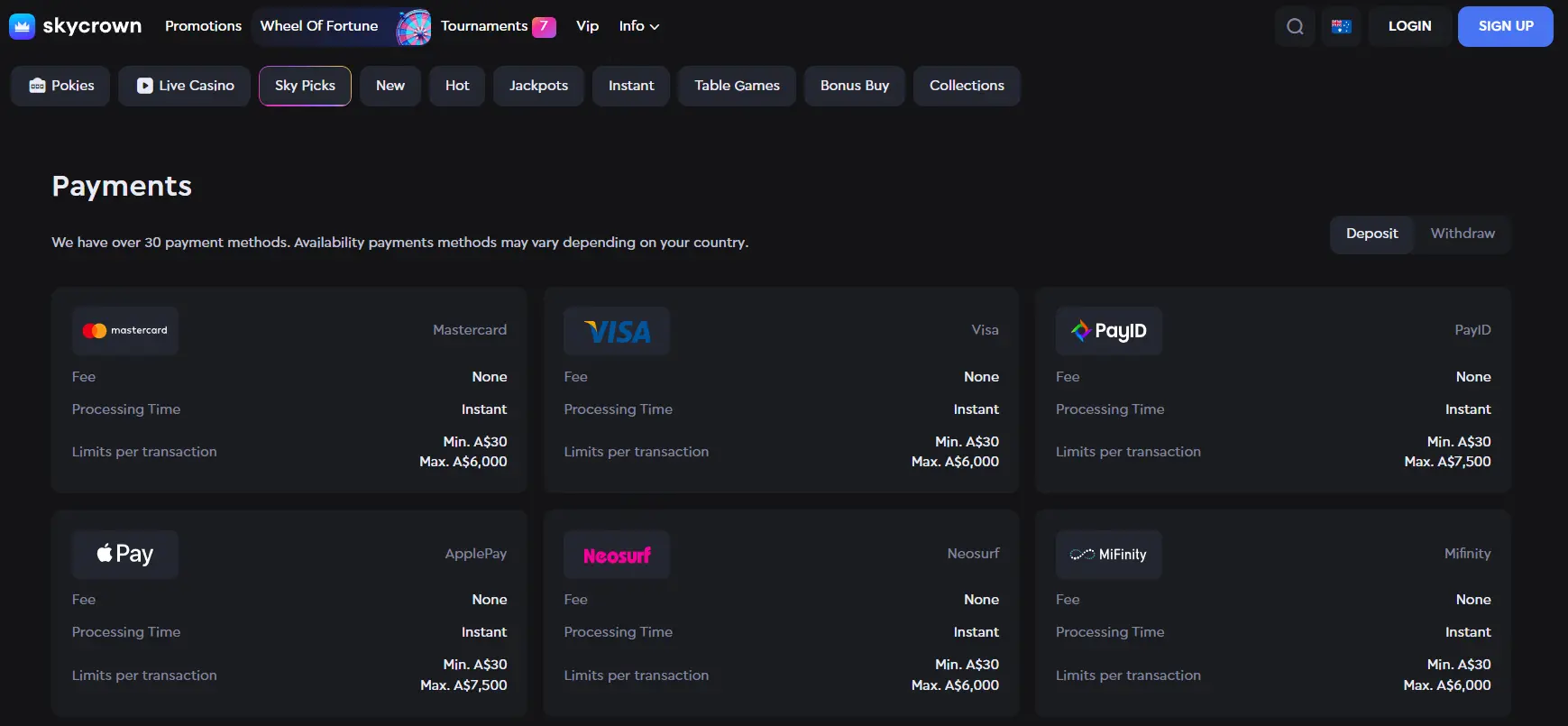 Common deposit requirements