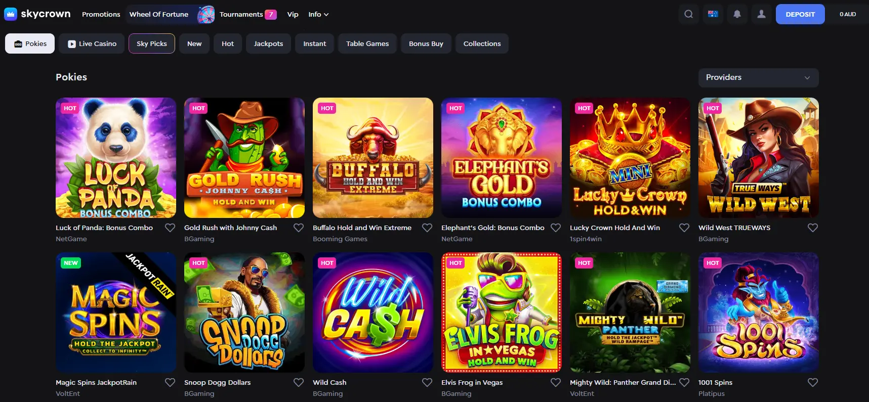 Skycrown's wide selection of games