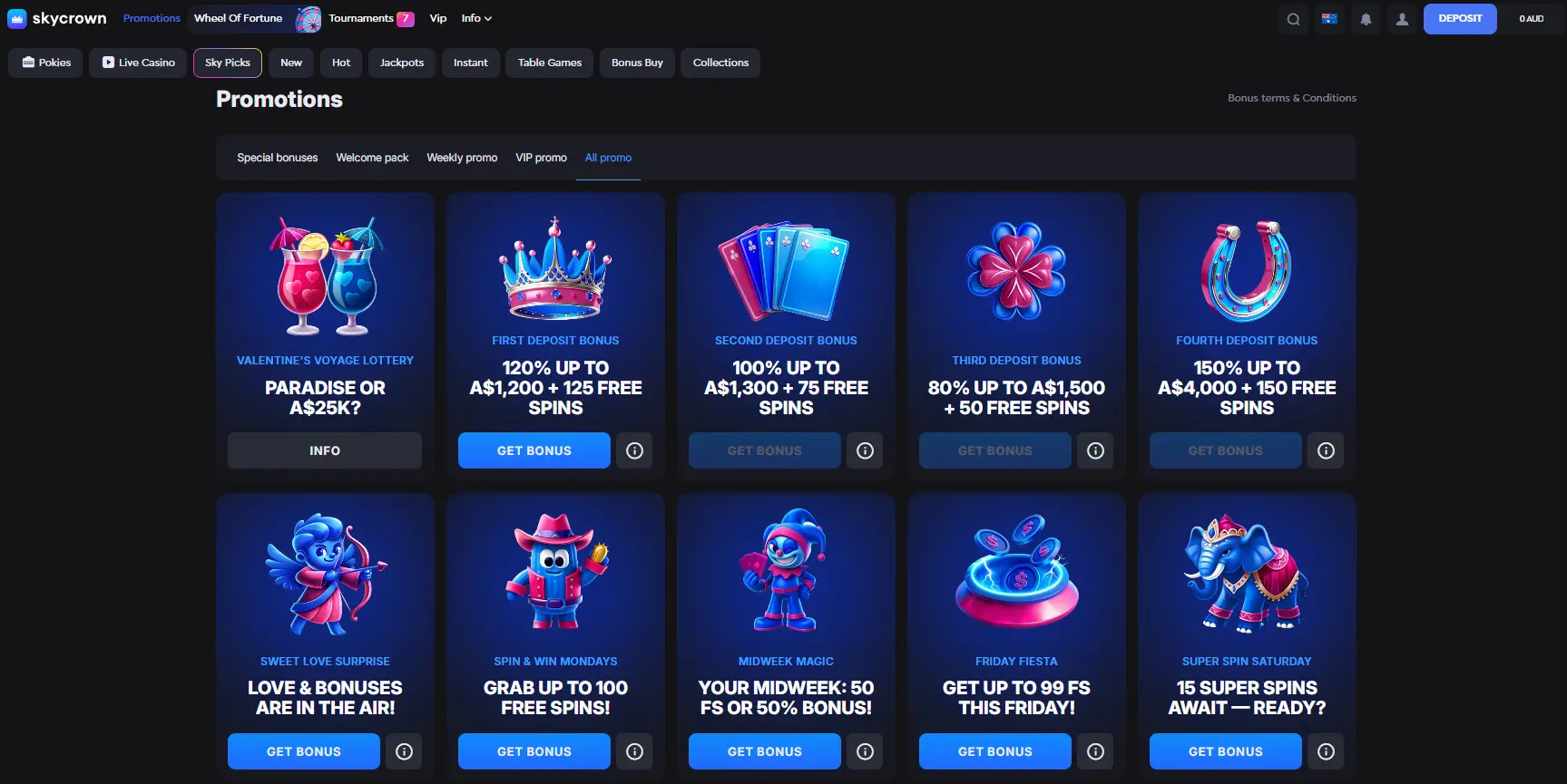 Bonuses and promotions for Skycrown casino players 